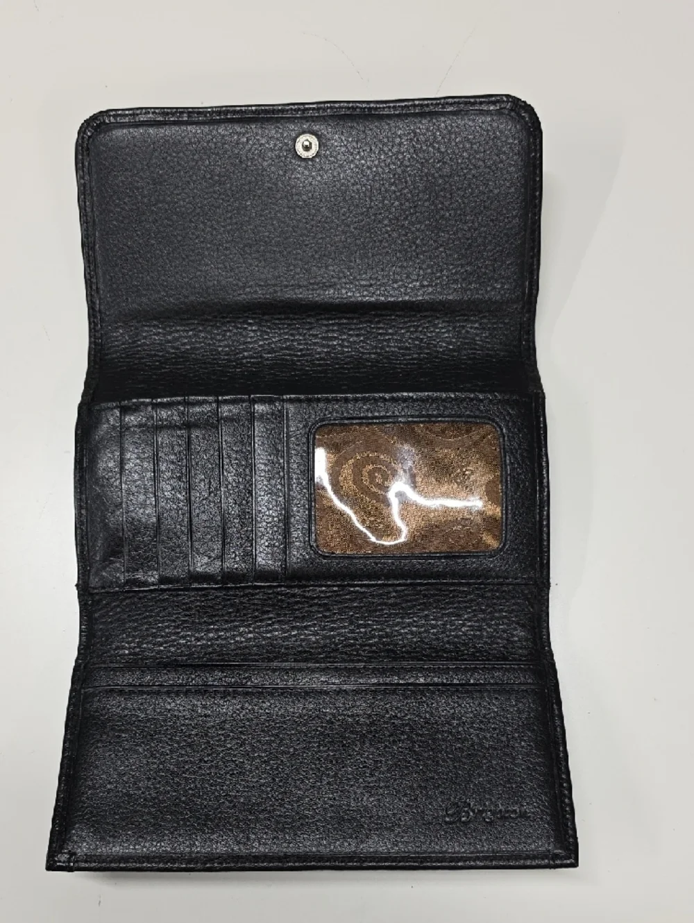 Brighton Leather Trifold Checkbook Wallet, Textured Black Silver Hearts